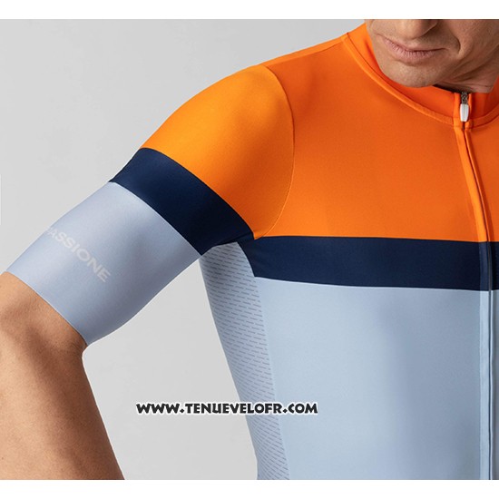 2019 Maillot Ciclismo La Passione Orange Bleu Manches Courtes et Cuissard